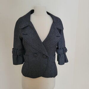 Dynamite | Wool Blend Herringbone 3/4 Sleeve Gray Blazer | Size 5